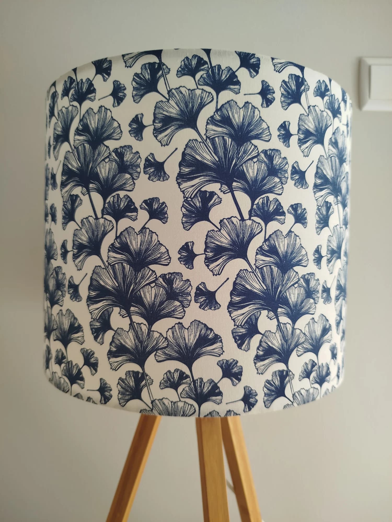 White and blue floral lampshade